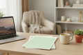 Close-up of cream printable daily planner on a cozy home office desk